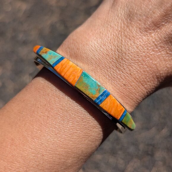 Genuine Navajo‎ Bracelet Silver Turquoise Cuff Signed Handmade Native sz 6.75*** - Picture 1 of 11